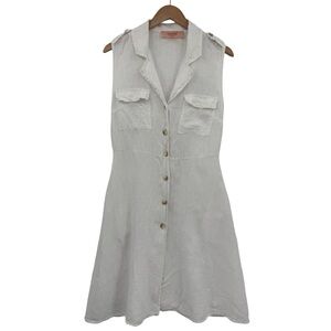 Scandal Made in Italy Linen Sleeveless Button Front Dress in White | One Size